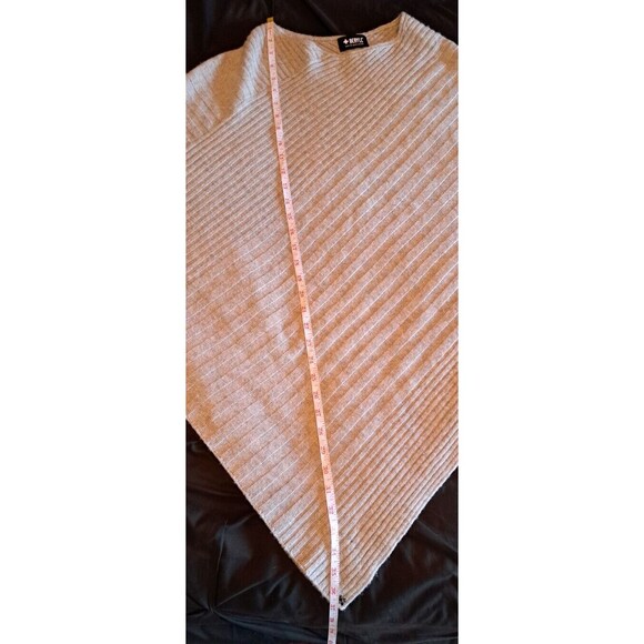 BERYLL Dramatic Asymmetrical Poncho Ribbed Gray 100% Cashmere Sweater - 346 - Picture 9 of 12